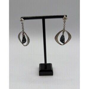 Kenneth Cole Dangle Drop Earrings Silver Tone Black Speckled Stone Boho